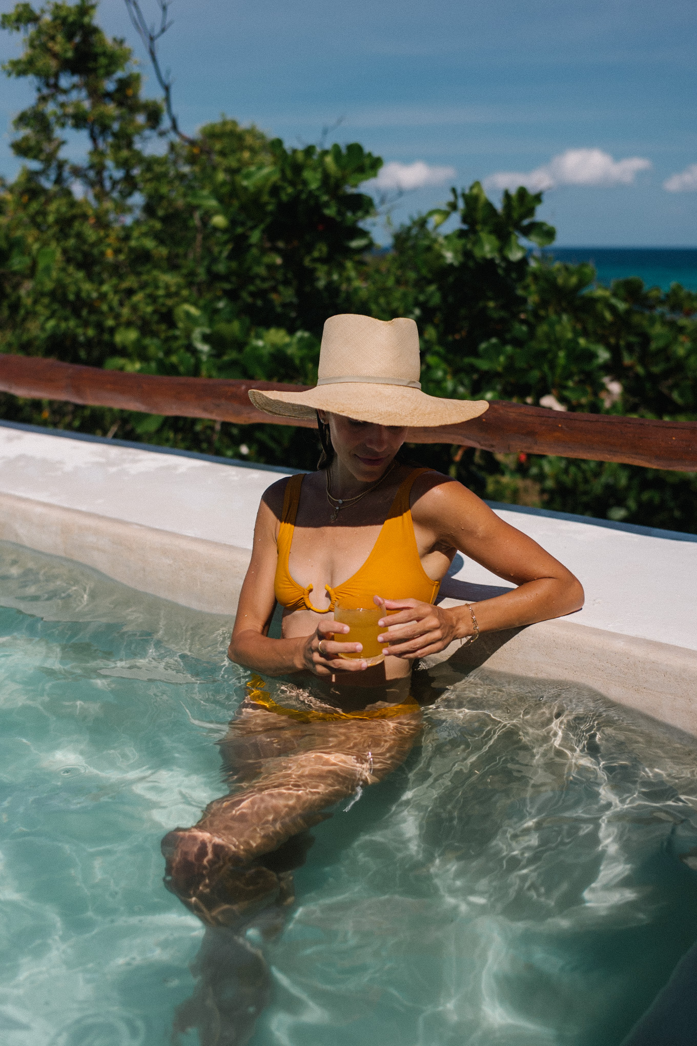 gold bikini straw hat