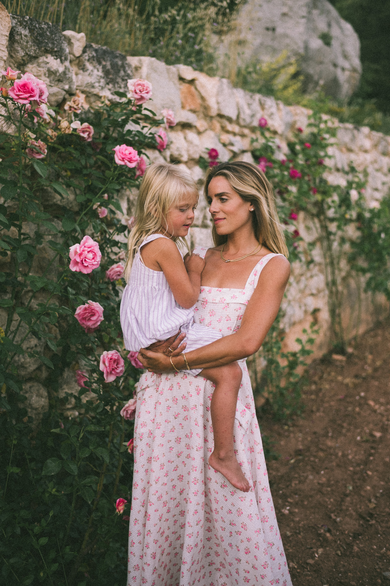 white pink cotton floral midi dress