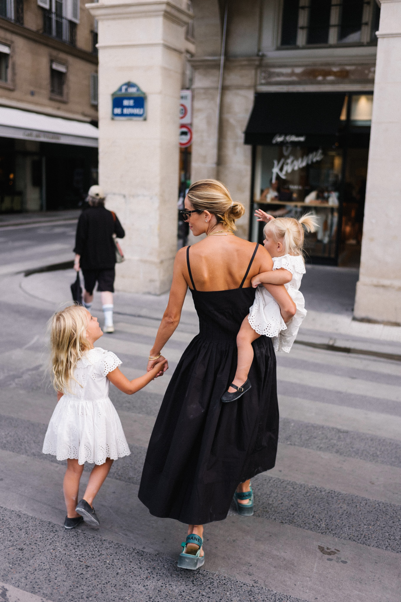 black pleated poplin midi dress