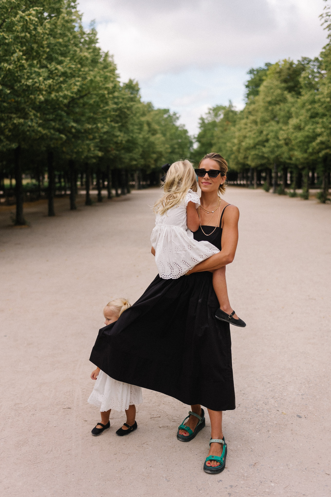 black pleated poplin midi dress