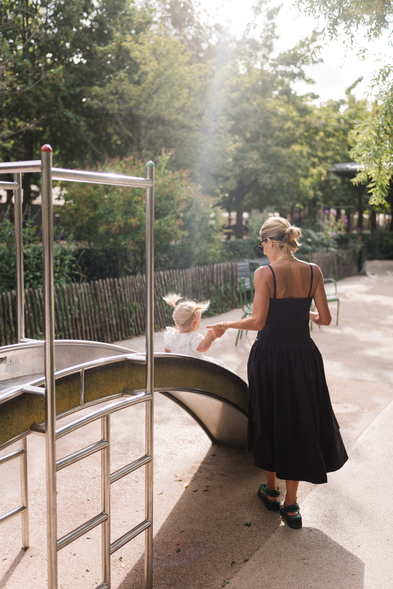 black pleated poplin midi dress