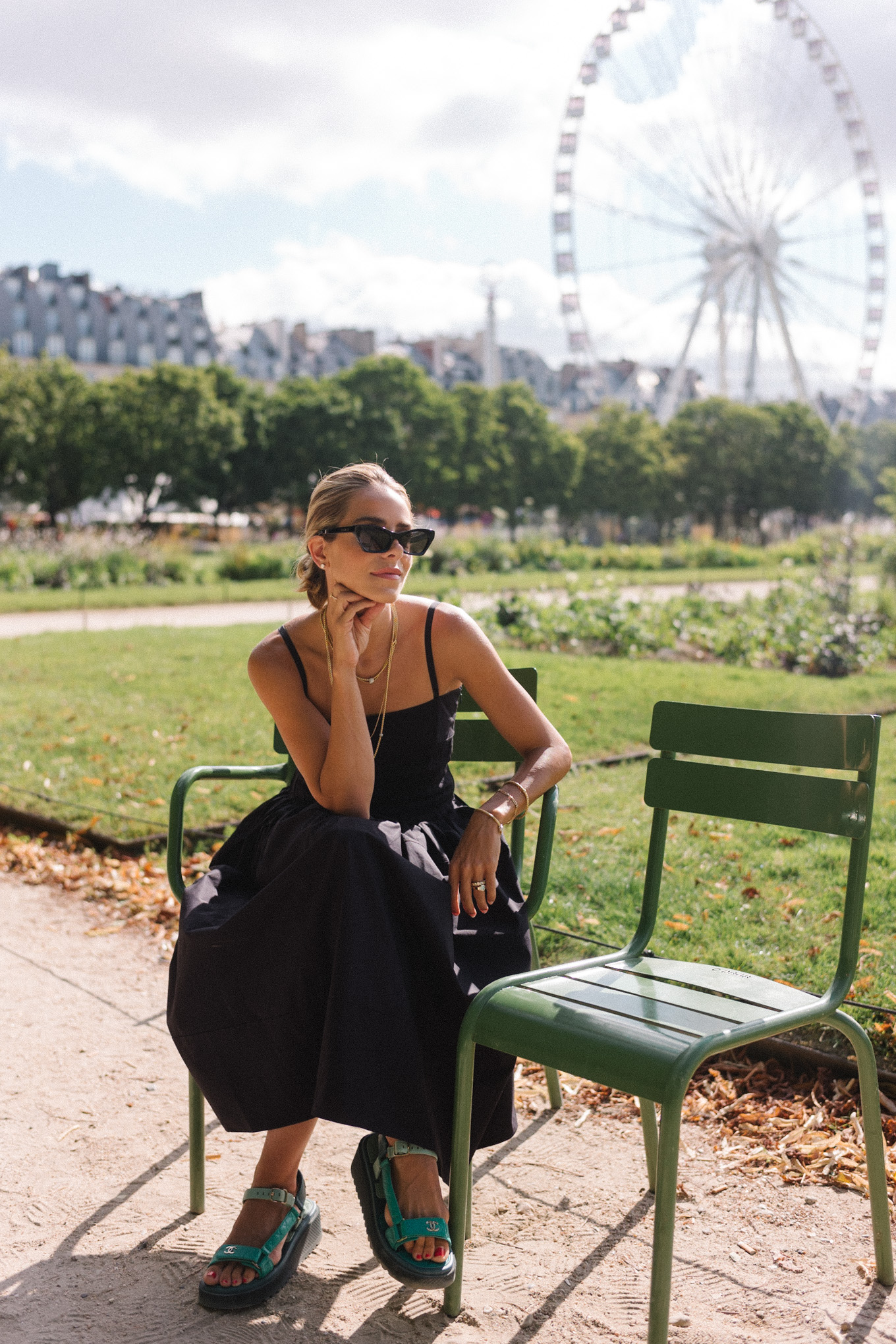 black pleated poplin midi dress