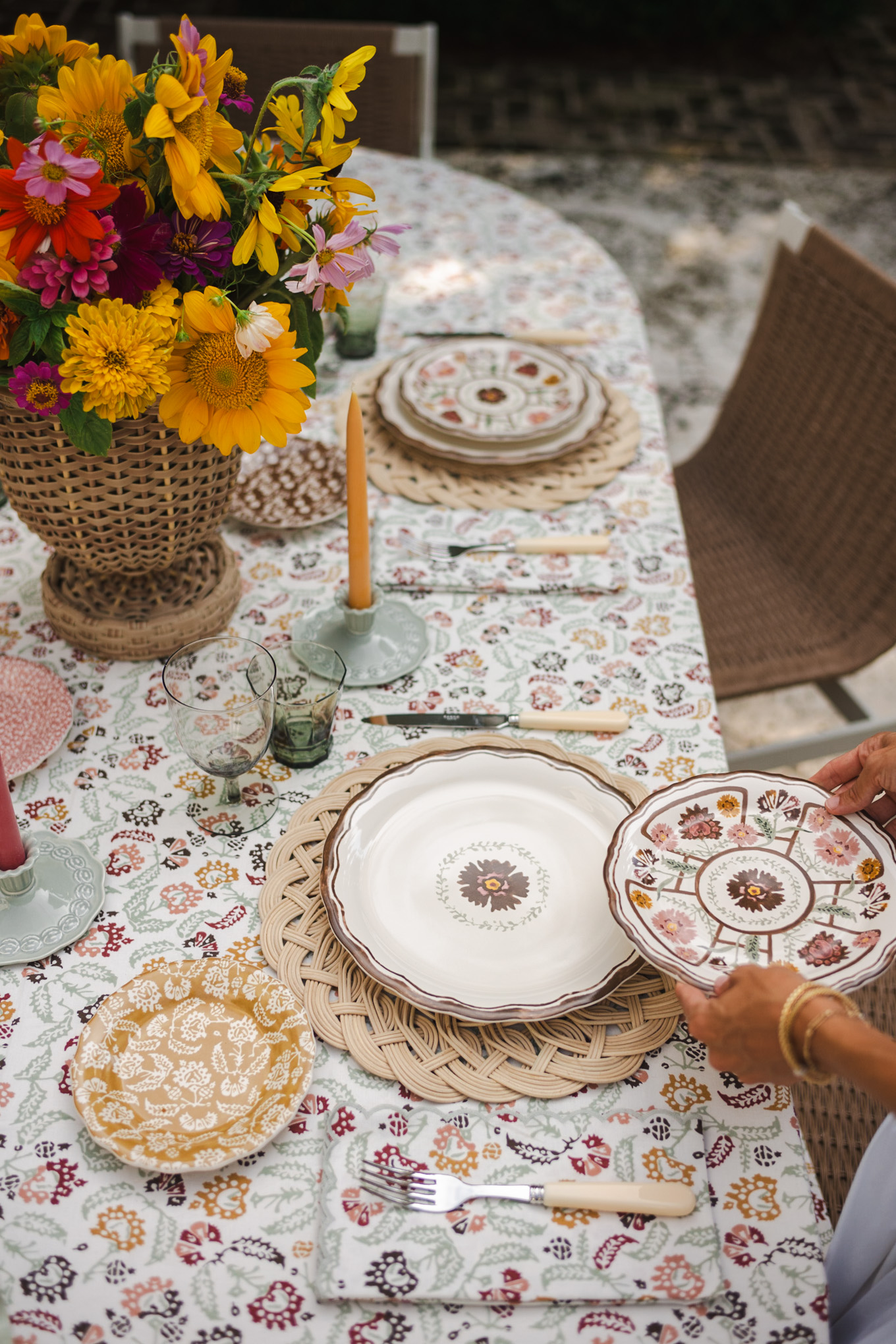 fall floral tablecloth plates placemats table settings