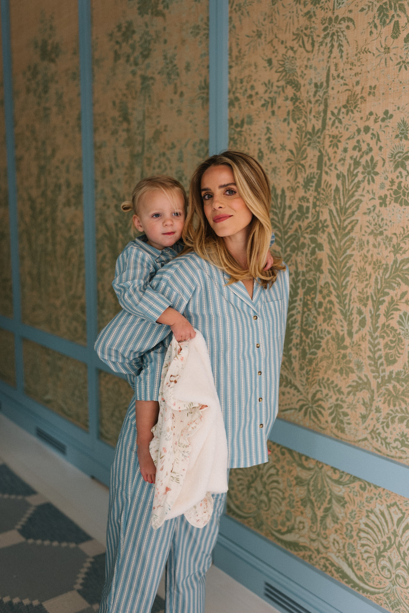 blue white stripe cotton poplin pajama set