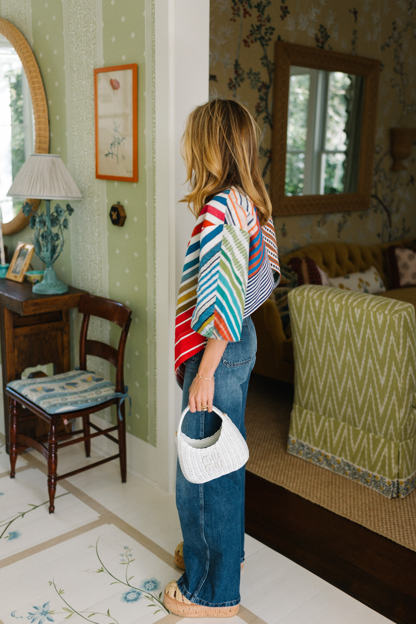 rainbow striped chevron top blue denim