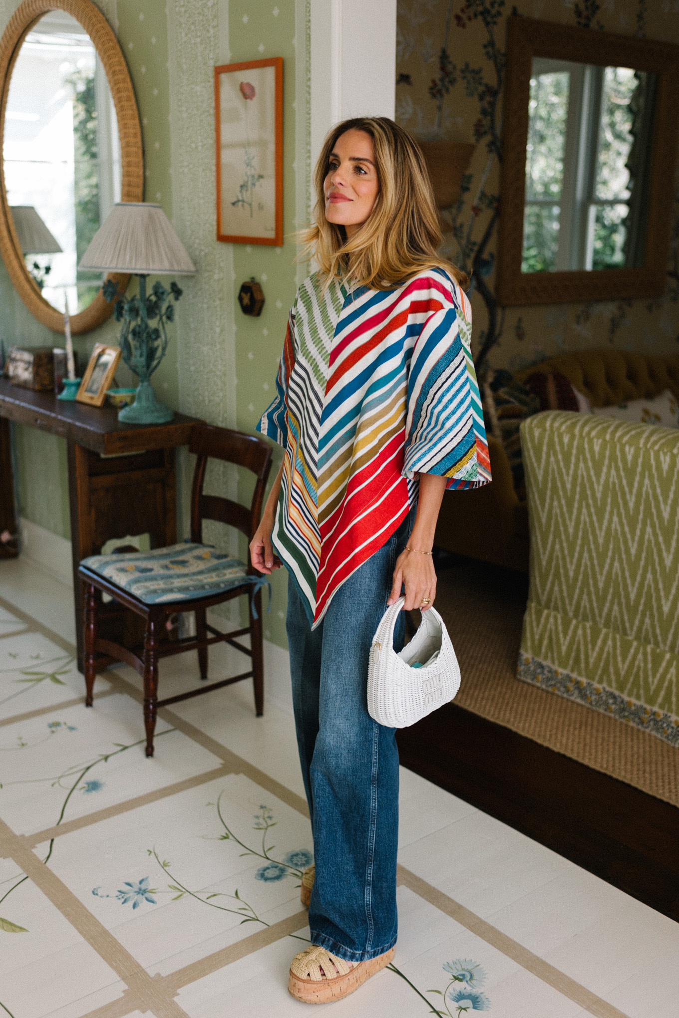 rainbow striped chevron top blue denim