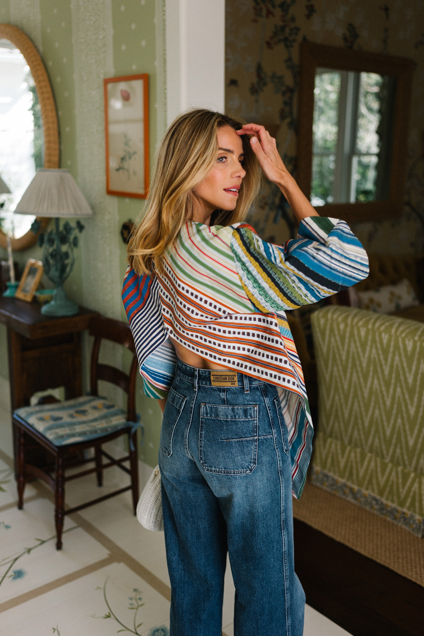 rainbow striped chevron top blue denim