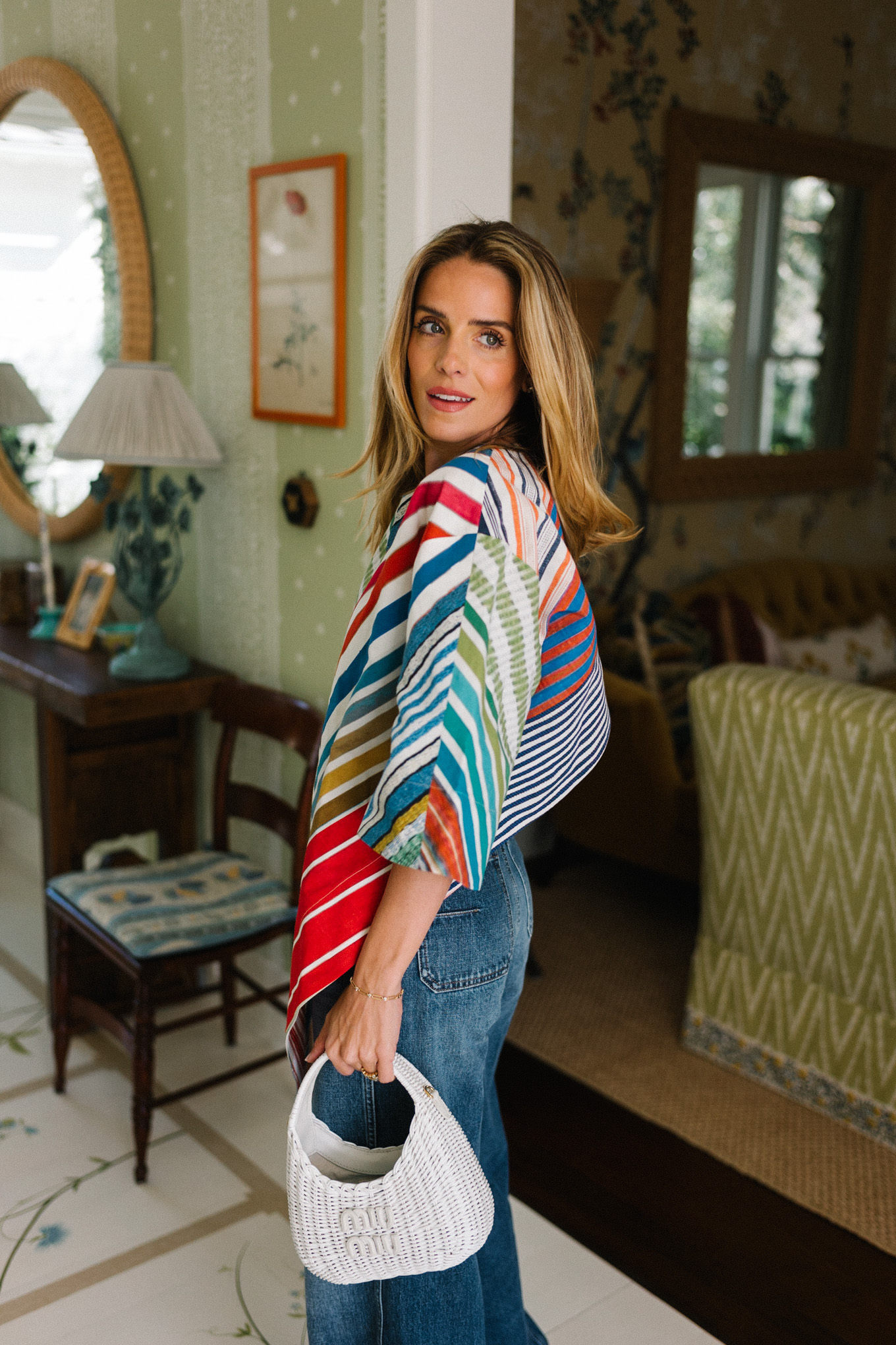 rainbow striped chevron top blue denim