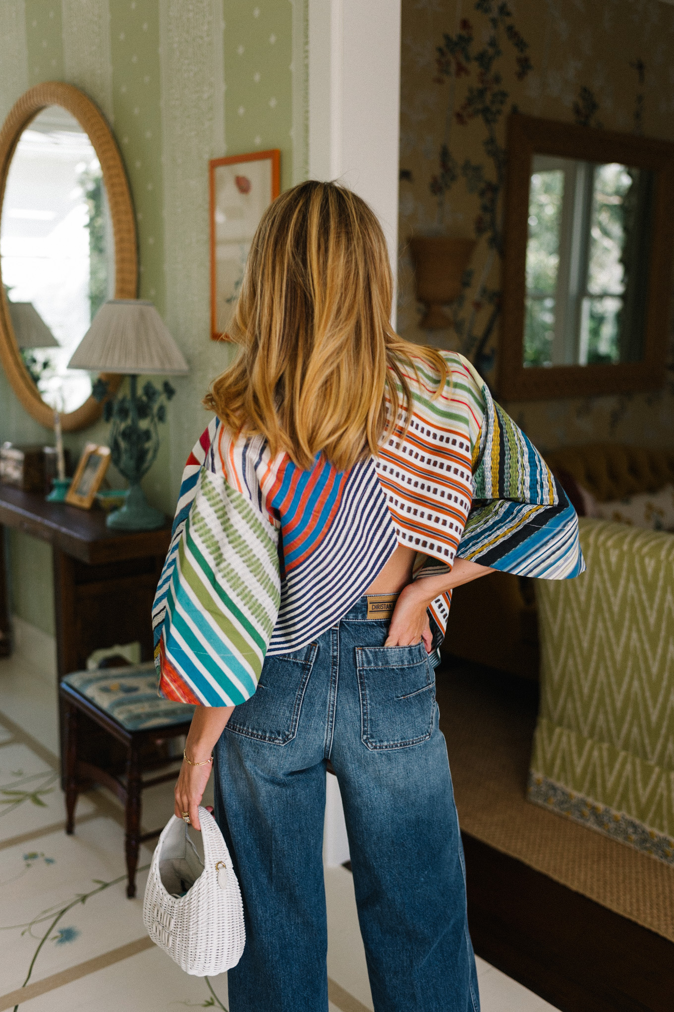 rainbow striped chevron top blue denim