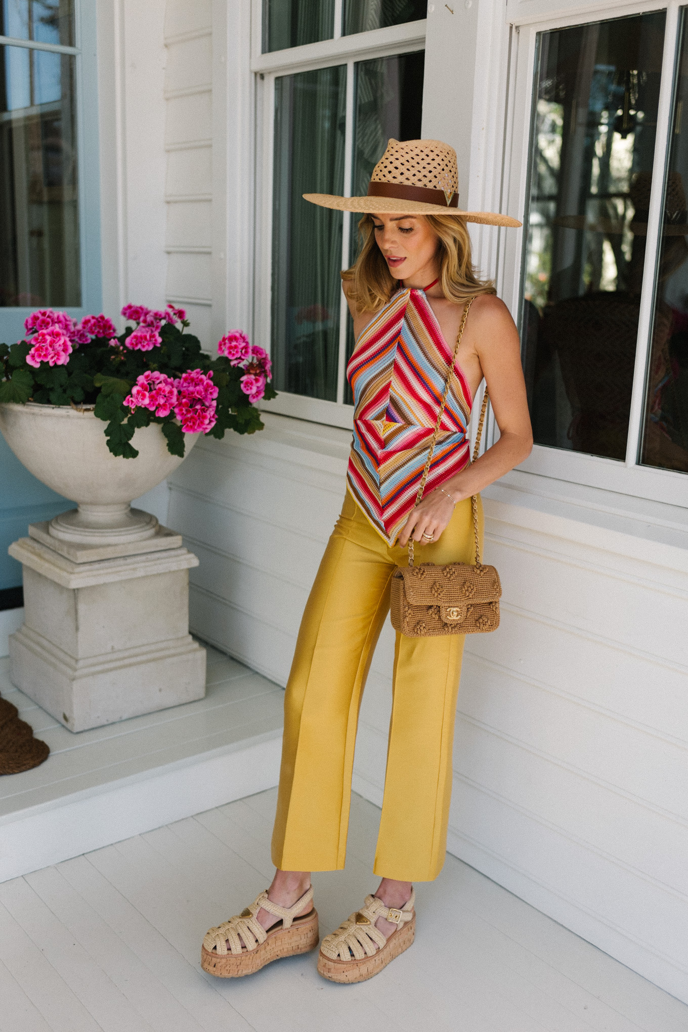 rainbow halter top gold pants