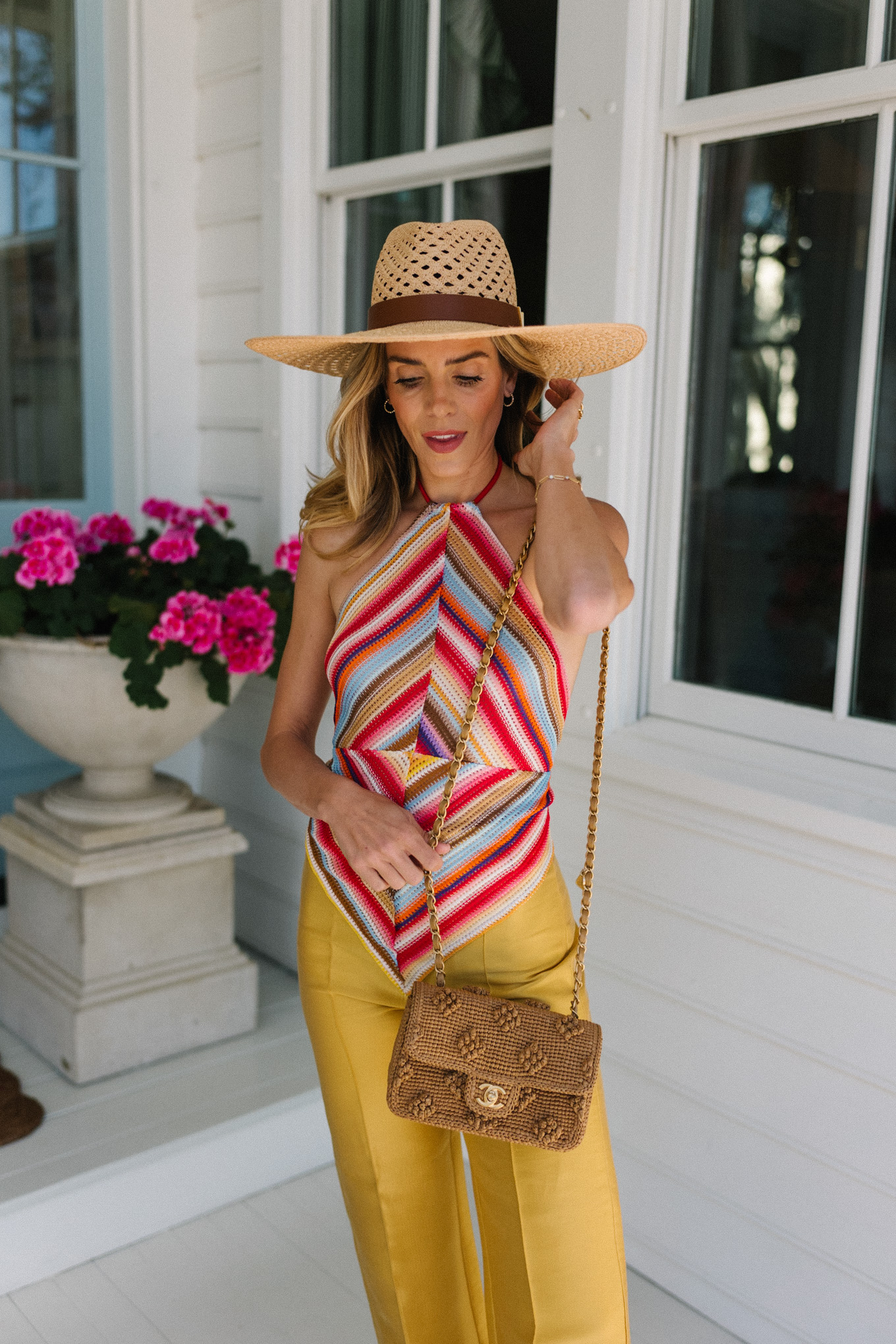 rainbow halter top gold pants