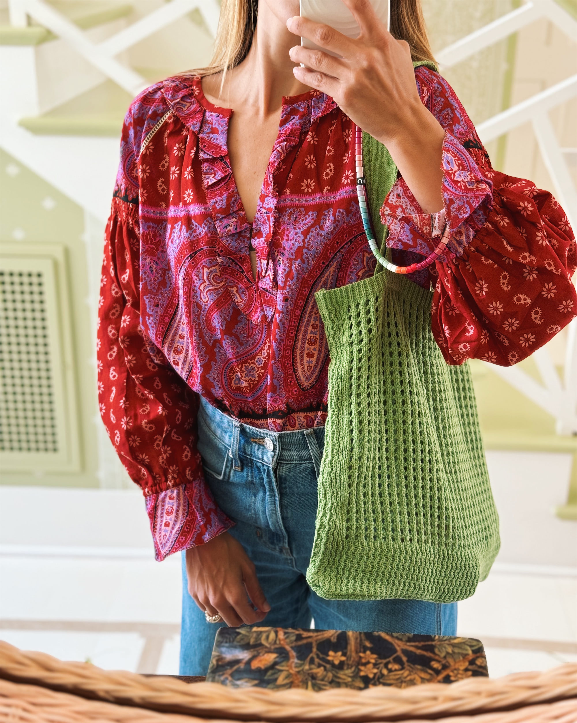 green woven bag